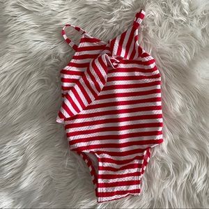Old Navy Red & White Stripe Swimsuit 12-18m